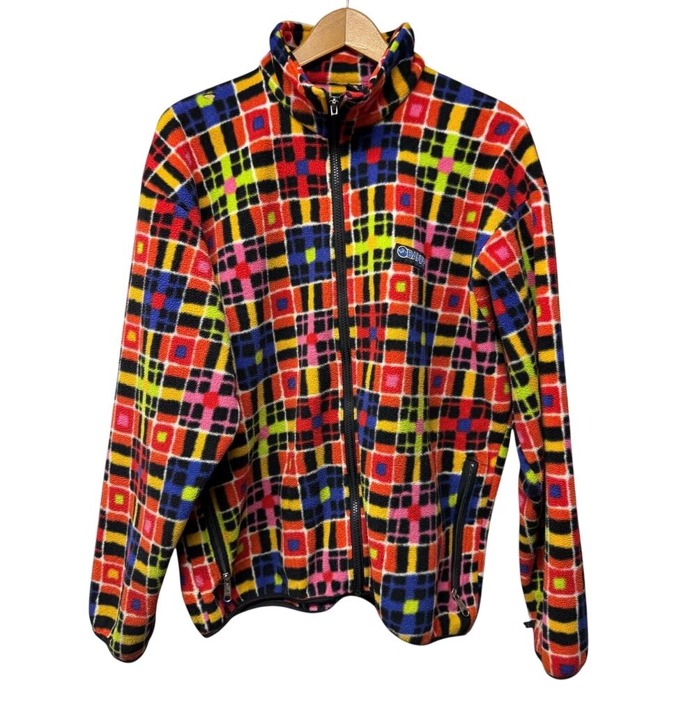 Vintage 90s Unisex L-XL Banff Fleece Jacket Multicolor Geometric Full Zip Flawed